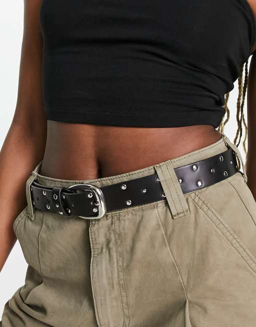 Monki - Riem met ronde, platte studs in zwart