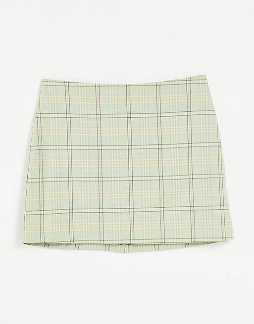 Monki River mini skirt in green check