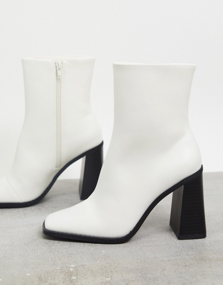 Monki Rooney Faux Leather Heeled Boots In White