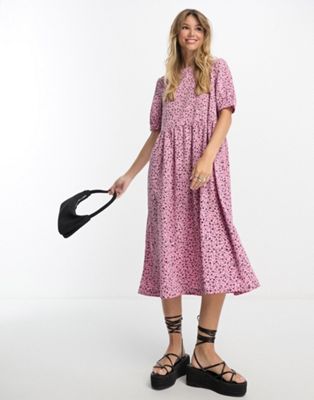 Monki midi smock dress in pink meadow floral - ASOS Price Checker