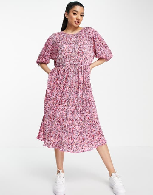 Monki Robe babydoll plissee a petites fleurs Rose ASOS