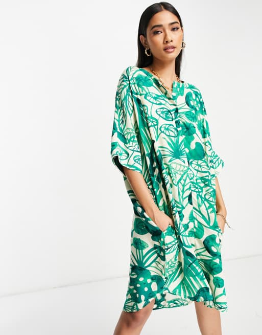 Monki Robe chemise a imprime tropical