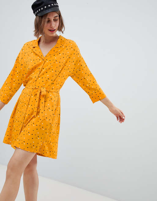 Monki Robe chemise courte pois Jaune