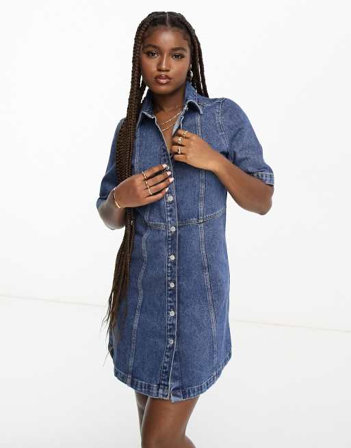 Monki Robe chemise courte en jean Bleu ASOS