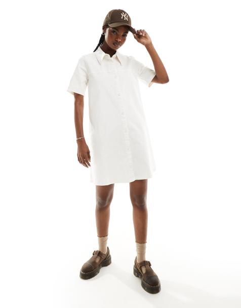 Monki - Robe chemise courte et boutonnée à col et manches courtes - Blanc - view 1