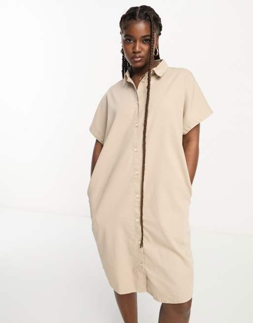 Monki Robe chemise mi longue en jean Beige ASOS