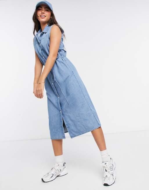 Monki Robe chemise sans manches en jean