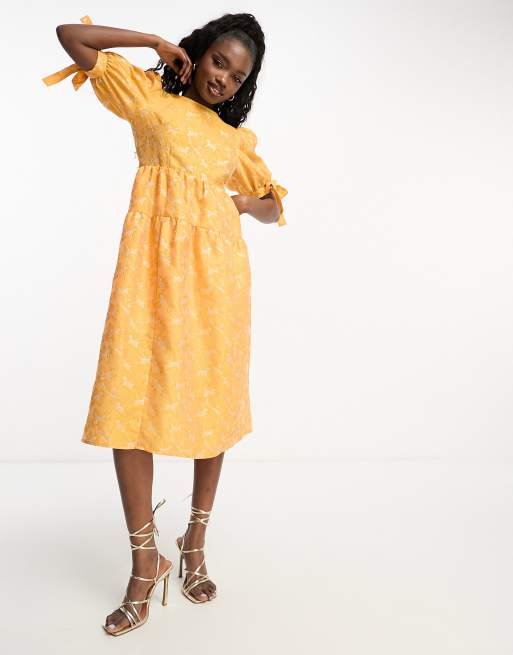 Monki Robe courte à manches ballon avec imprimé floral brillant