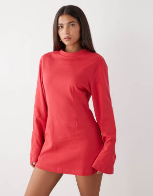 Robe courte à manches longues et taille cintrée - Rouge XL