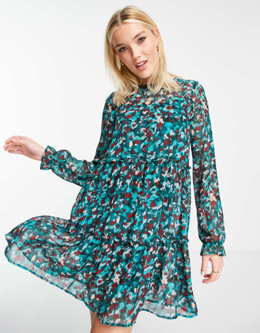 Monki - Robe courte effet superposé en organza à imprimé fleuri