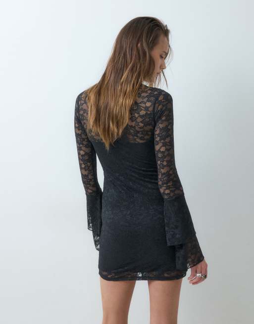 Monki robe courte en dentelle à manches longues style boléro noire, 4 de 4