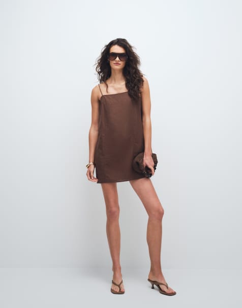 Monki - Robe courte en lin - Marron - view 1
