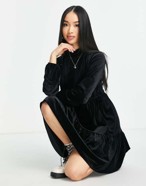 Monki - Robe courte en velours - Noir - BLACK