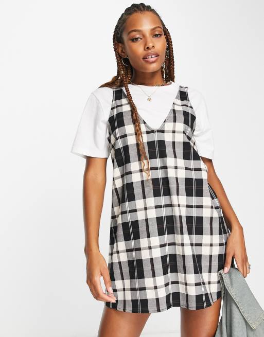 Monki Robe courte sans manches carreaux Noir blanc cass ASOS