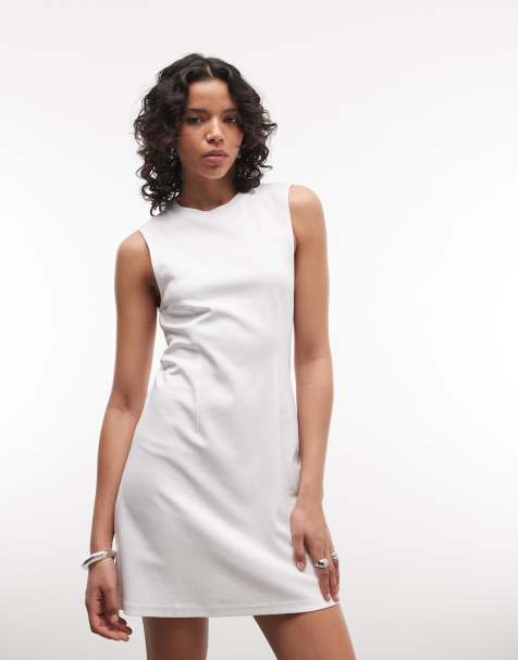 Monki - Robe courte sans manches à taille cintrée - Blanc - view 1
