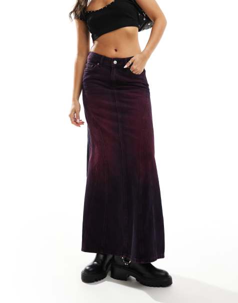 Monki - Robe droite longue en jean - Violet surteint - view 1