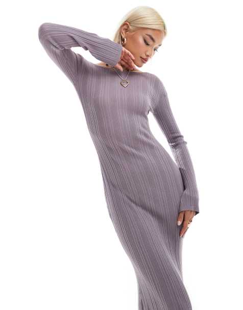 Monki - Robe longue ajustée en maille à manches longues - Lilas - view 1