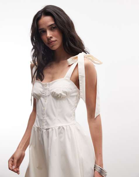 Monki - Robe longueur genou à détails façon bustier - Blanc - view 1