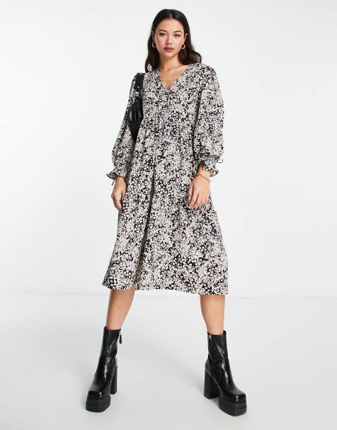 Monki - Robe mi-longue à manches longues et imprimé petites fleurs - Multicolore - view 1