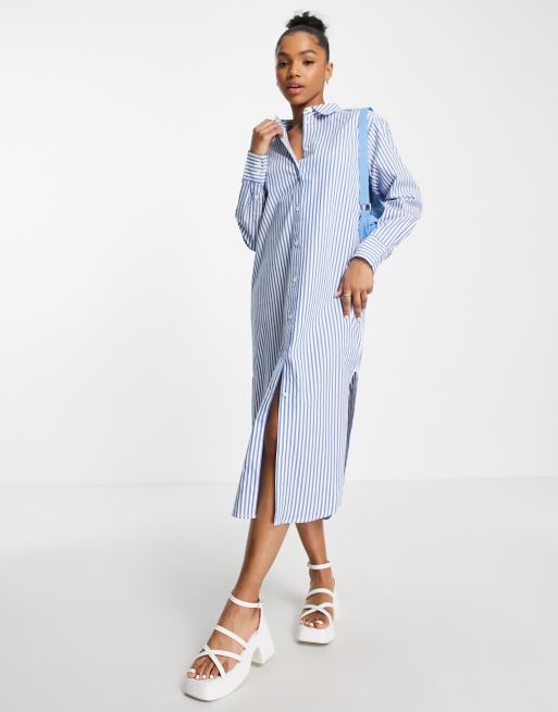 Monki - Robe mi-longue à rayures avec manches longues - Bleu, 4 de 4