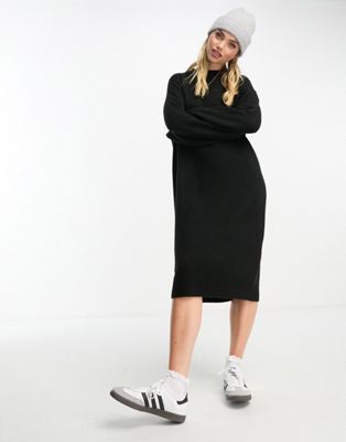 Monki long sleeve knitted midi dress in black - ASOS Price Checker