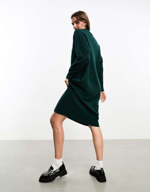 Monki Robe mi longue en maille manches longues Vert for t ASOS