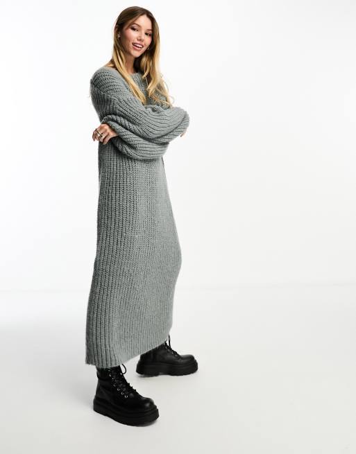 Monki Robe pull mi longue oversize en maille textur e Gris ASOS