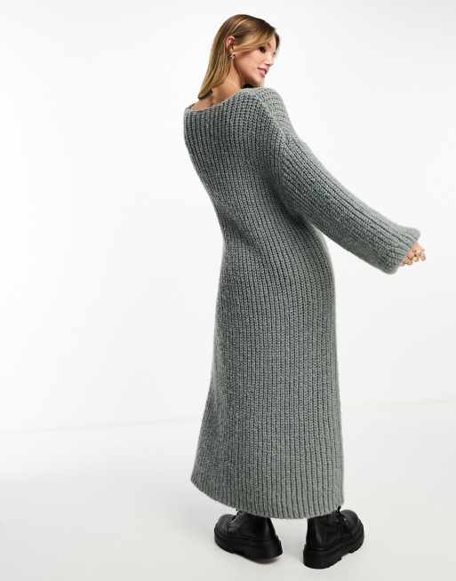 Monki Robe pull mi longue oversize en maille textur e Gris ASOS