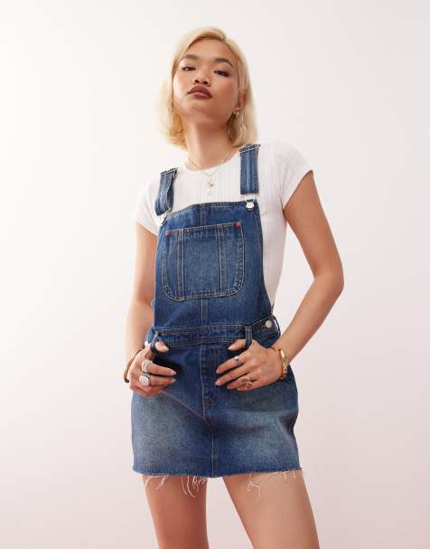 Monki - Robe salopette courte en jean - Bleu délavé - view 1
