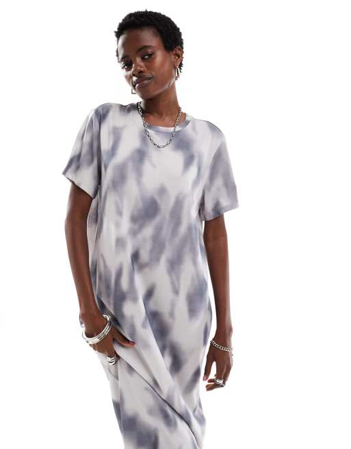 Monki Robe t shirt longue Gris effet tie dye ASOS