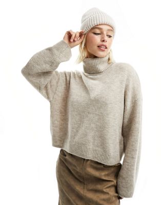 Monki roll neck knitted sweater in natural