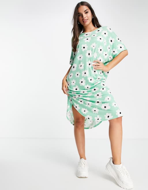 Monki - Roma - Vestito t-shirt verde a fiori