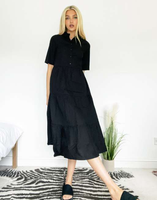 gaffel konkurrerende Måge Monki Ronja cotton midi shirt dress in black - BLACK | ASOS