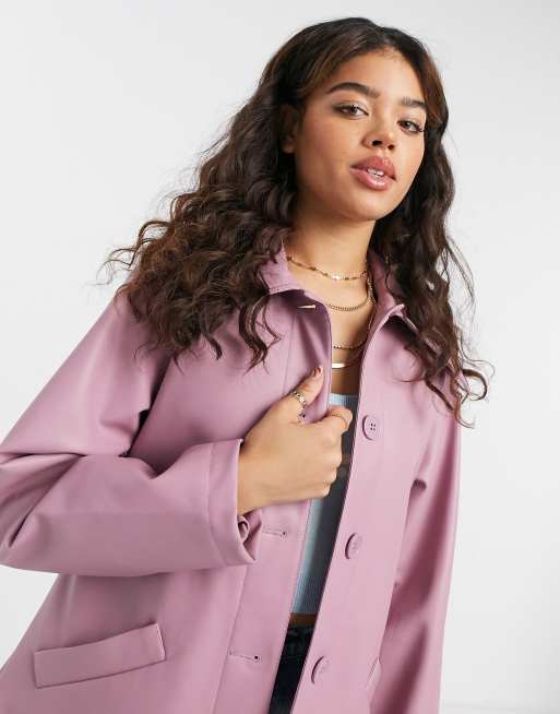 Monki Rori patent jacket with belt in dusty pink, 3 of 4