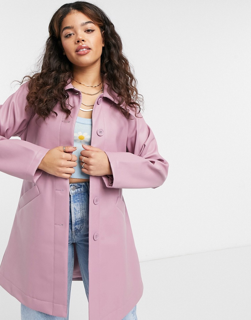 Monki Rori patent jacket with belt in pink