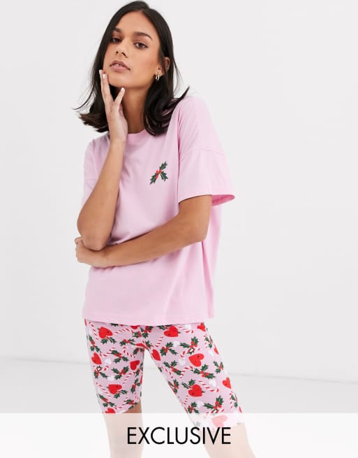Monki – Rosa julmönstrad pyjamas