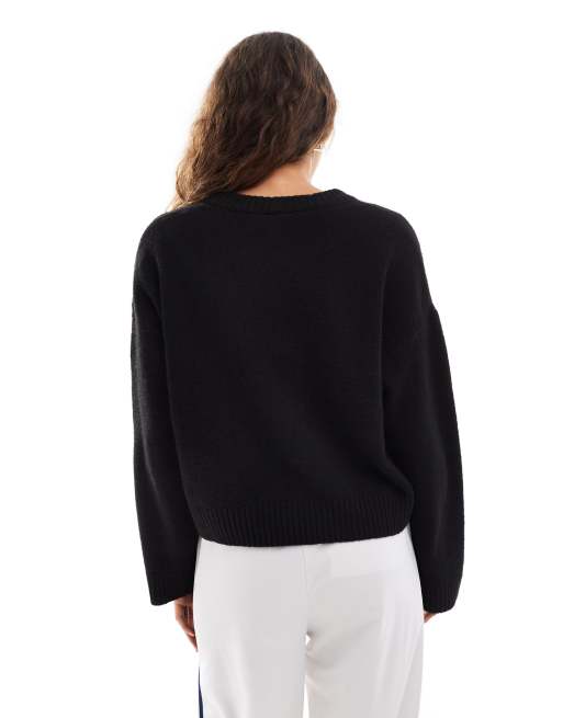 Monki round neck relaxed knitted sweater in black, 3 of 4