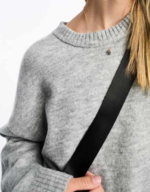 Monki round neck relaxed knitted sweater in light gray melange