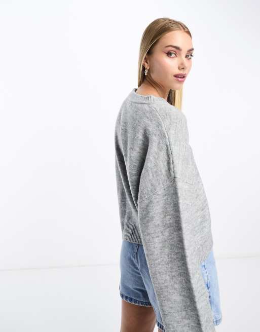 Monki round neck relaxed knitted sweater in light gray melange