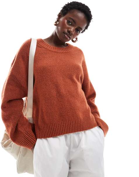 Monki round neck relaxed knitted sweater in rust red - view 1