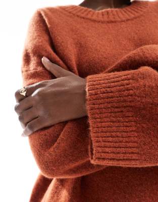 Monki round neck relaxed knitted sweater in rust red