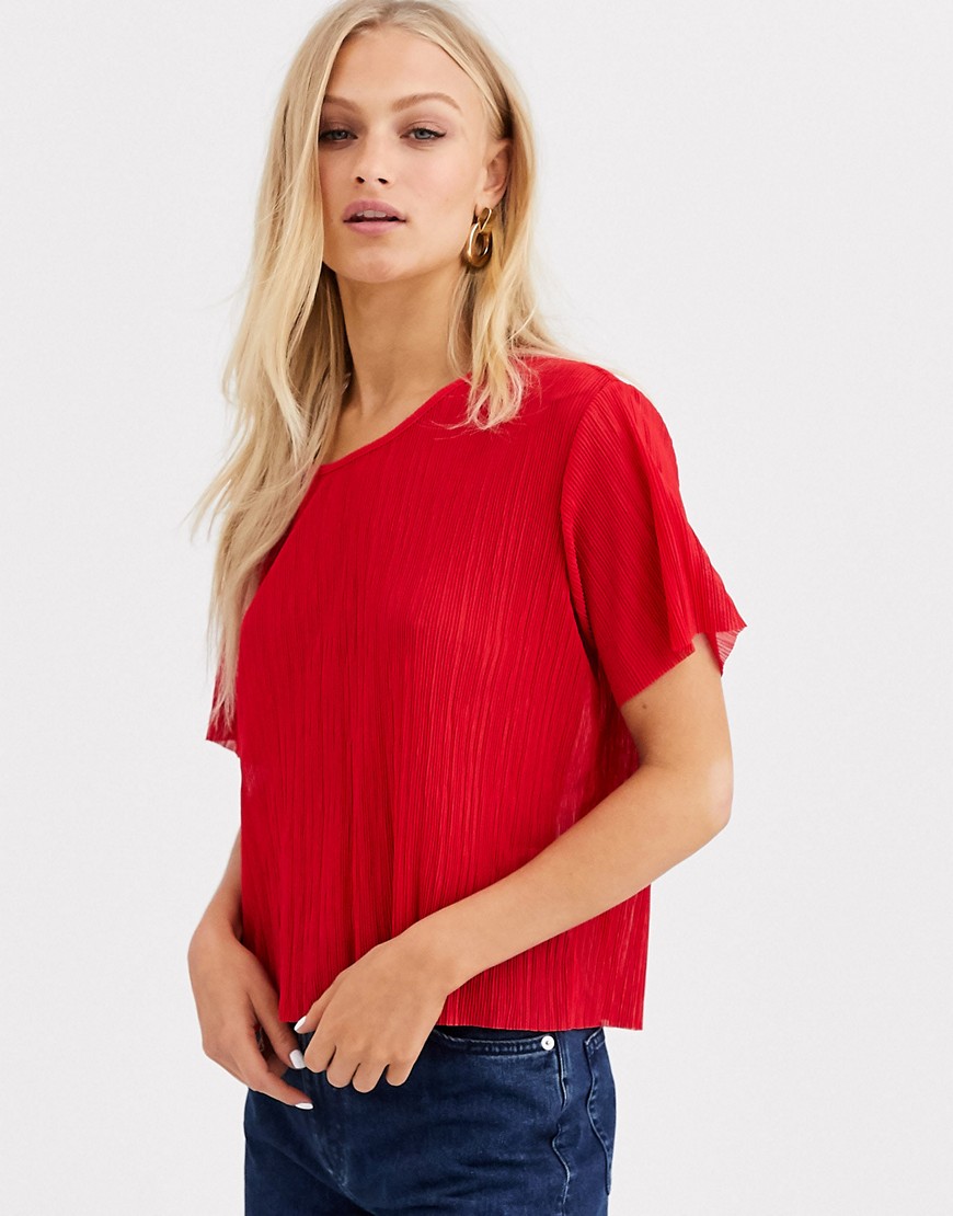 Monki round neck t-shirt-Red