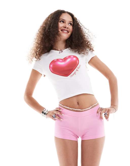 Monki – Różowe krótkie szorty dżersejowe hotpant