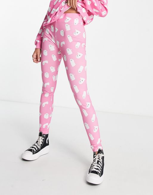 Monki – Różowe legginsy we wzór w duszki 