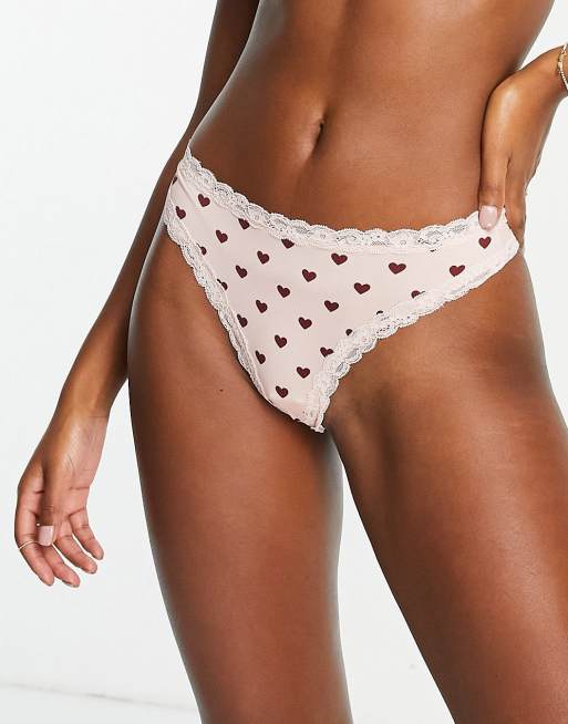 Monki – Różowe stringi z nadrukiem w serca – LPINK