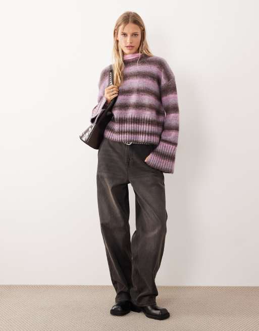 Monki – Różowy sweter o pudełkowym kroju z cieniowanym wzorem w paski, 2 z 4