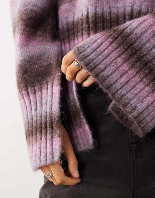 Monki – Różowy sweter o pudełkowym kroju z cieniowanym wzorem w paski, 3 z 4