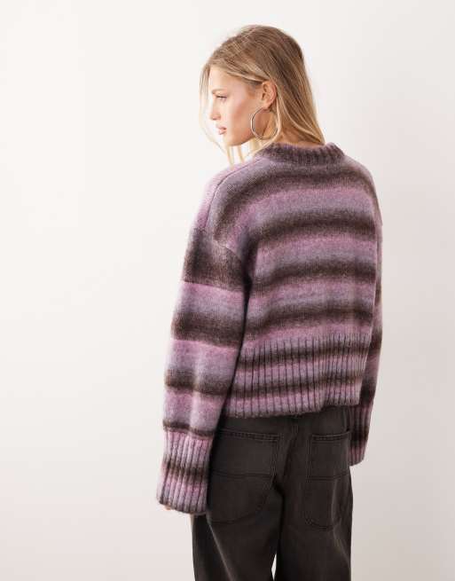 Monki – Różowy sweter o pudełkowym kroju z cieniowanym wzorem w paski, 4 z 4