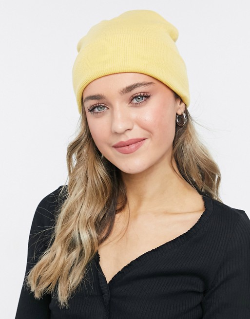 Monki Ruby recycled beanie hat in yellow