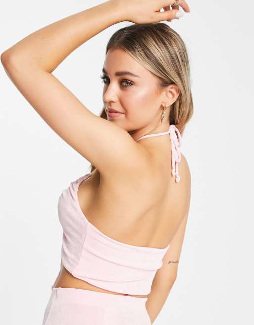 Pink halter neck sales top